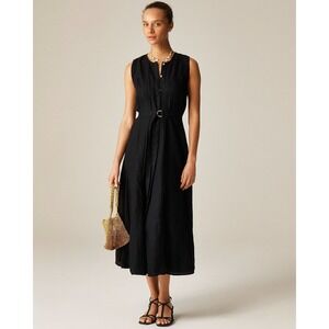 J.Crew Seamed linen dress with removable belt Black‎ Tall Large NWT